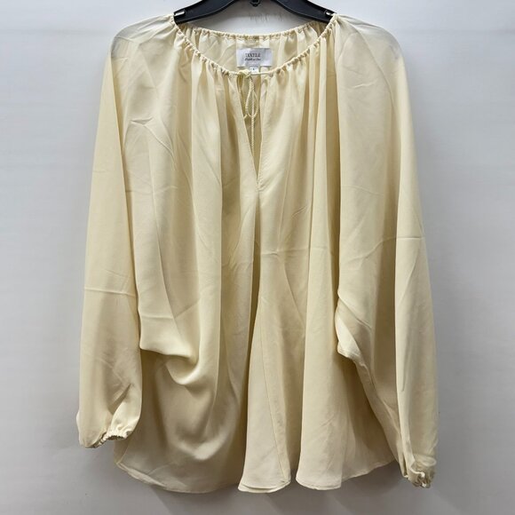 Textile Elizabeth James Size L Tie-Neck Peasant Top Dolman Sleeve Loose Cream - Picture 1 of 5